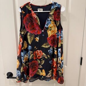 Show Me Your Mumu Floral Rose Tank Top Size Small V-Neck Raw Edge Boho Festival
